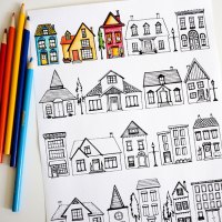22 Houses Free Coloring Page